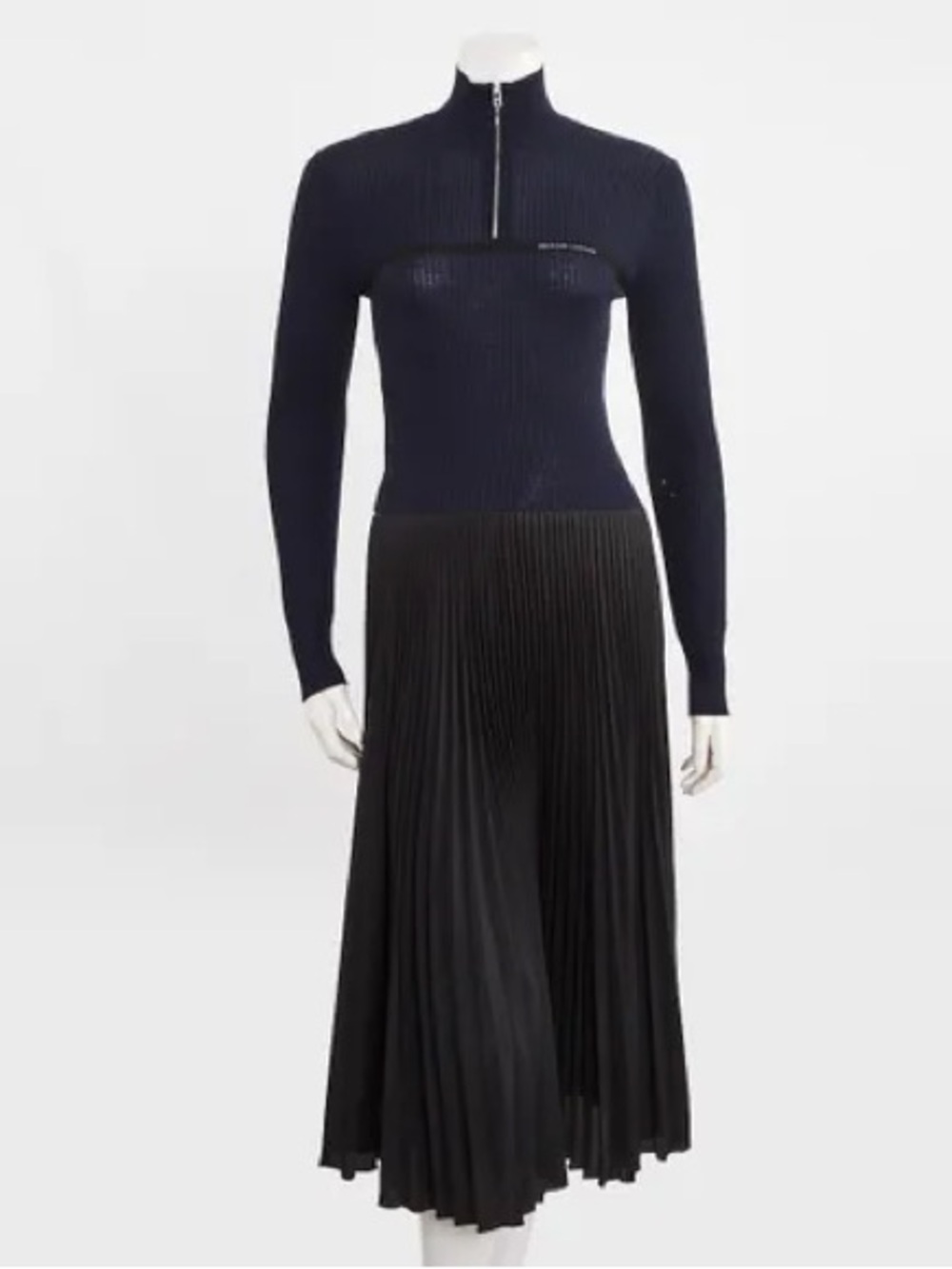 Prada 2018 Navy and Black Pleated Midi Dress Size IT 38 Petite Size US 2-4